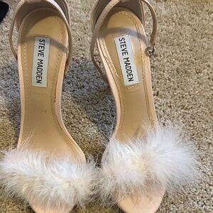 Steve Madden Blush Heels with Fluffy Accent